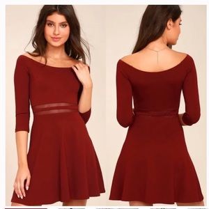 Lulu’s Yes to the Mesh Wine Red Skater Dress
